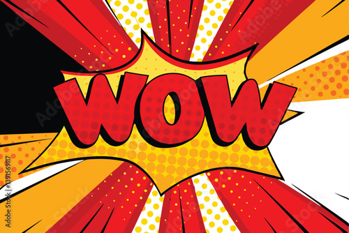 Comic Book Style Wow Explosion, Red Yellow Pop Art Design