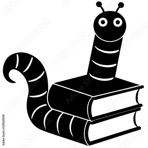 AI line art of bookworm reading books. Minimal, printable vector with white background.

