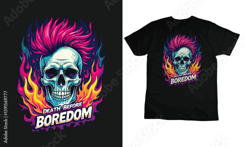 Death Before Boredom, vintage style Skulls and SlogansT-shirt design