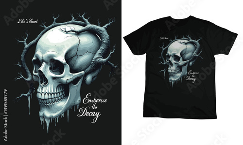 Life’s Short, Embrace the Decay, vintage style Skulls and SlogansT-shirt design