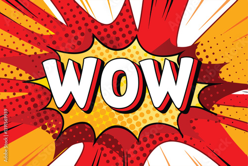 Wow Comic Book Style Explosion Red Yellow Pop Art