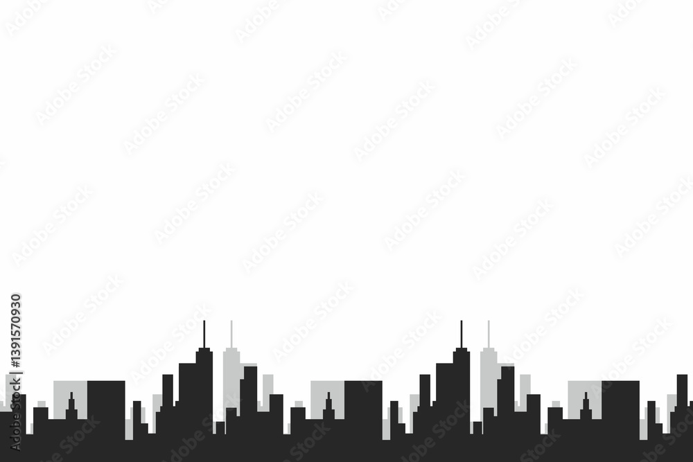 Naklejka premium City Buildings Silhouette White And Black