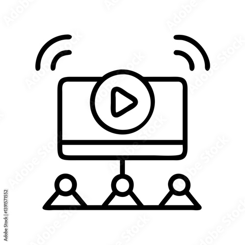 Online presentation webinar video conference meeting with team members streaming live broadcast on screen