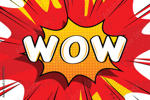 Comic Book Style Wow Explosion Red Yellow Speech Bubble