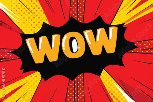 Wow! Comic Book Style Design, Red Yellow Burst, Pop Art