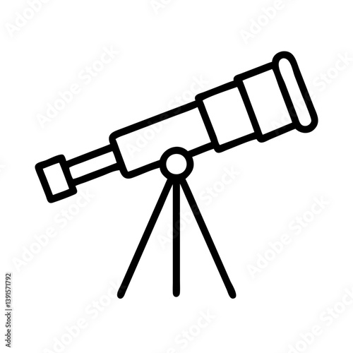 Telescope outline vector, astronomy equipment for stargazing and celestial observation, long distance viewing