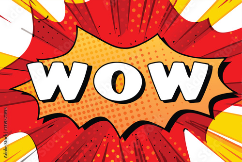 Comic Book Style Wow Explosion Red Yellow Speech Bubble