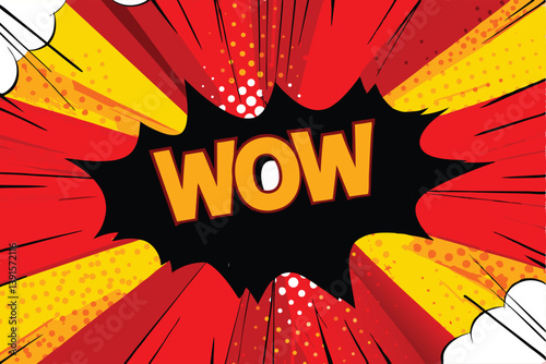 Dynamic Comic Book WOW Speech Bubble, Red Yellow Blast