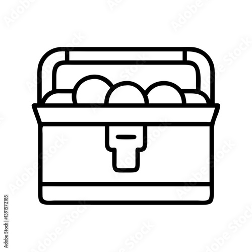 Treasure chest outline vector illustration, pirate gold coins, wealth and fortune, hidden treasure, icon 