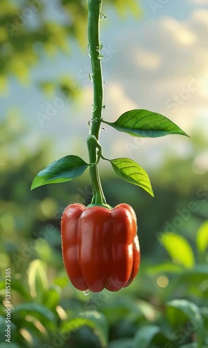 Red tomato on the vine with fresh vegetables