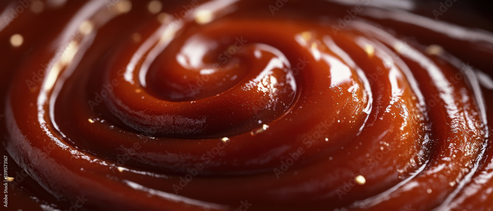 close up image showcasing rich, textured surface of glossy, dark red sauce, evoking sense of indulgence and flavor. swirls create inviting appearance close up image showcasing rich, textured surface of glossy, dark red sauce, evoking sense of indulgence and flavor. swirls create inviting appearance