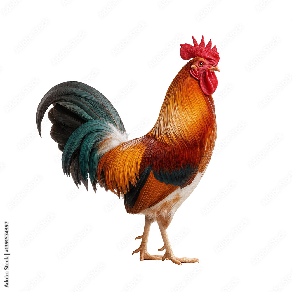 Fototapeta premium Rooster on white background, detailed illustration