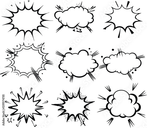 Comic Book Style Explosions, Speech Bubbles, and Word Balloons