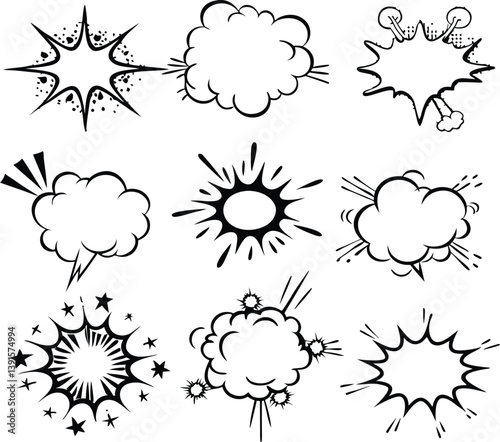 Comic Book Style Explosions, Speech Bubbles, and Starbursts