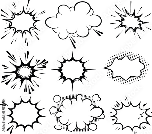 Comic Book Speech Bubbles Explosion, Cloud, Starburst, Pop Art Design