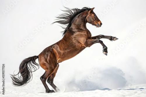 Obraz na płótnie Dynamic brown horse rearing up on a white background w salonie