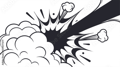 Comic Book Explosion, Impact, Power, Speed, Action, Dynamic, Black, White, Graphic, Design