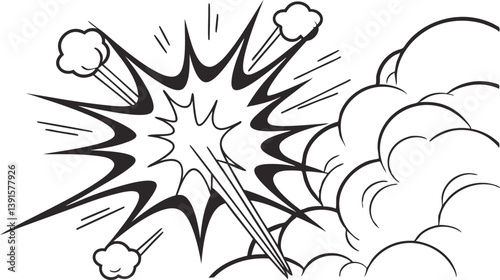 Comic Book Explosion Dynamic Action, Black and White Blast