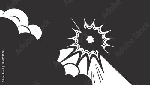 Comic Book Explosion, Black and White Graphic Design, Burst, Impact, Power, Energy, Dynamic, Action,