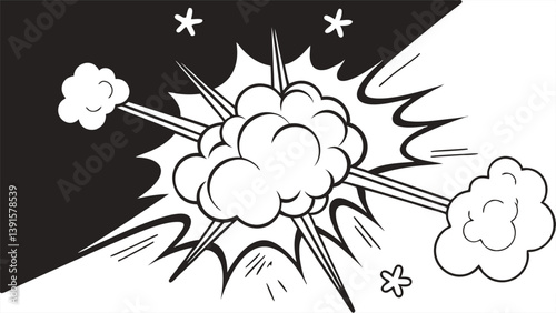 Comic Book Explosion Black and White Dynamic Action Graphic