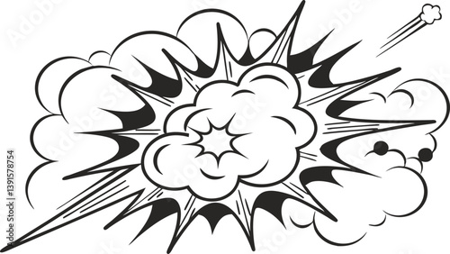 Comic Book Explosion, Black and White, Graphic Novel, Pop Art, Dynamic, Blast, Impact, Power, Energy