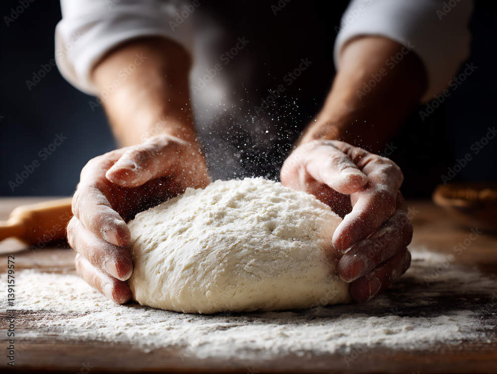 kneading dough on a floured surface, kneading dough on a floured surface,