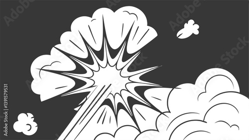 Comic Book Explosion Graphic Design, White Black Ink Burst