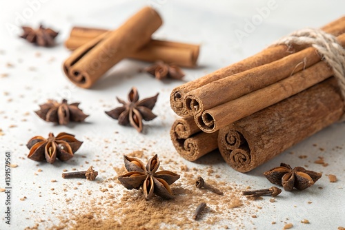 cinnamon sticks and anise stars isolated