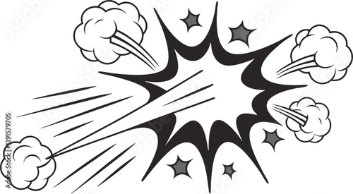Comic Book Explosion Pow, Bam, Black and White Impact