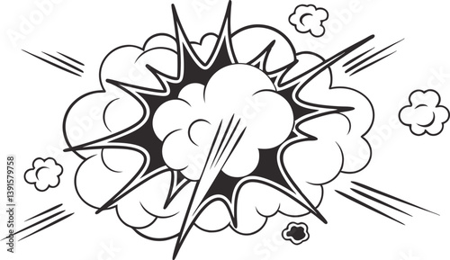 Comic Book Style Explosion, Black and White Graphic, Pop Art Blast