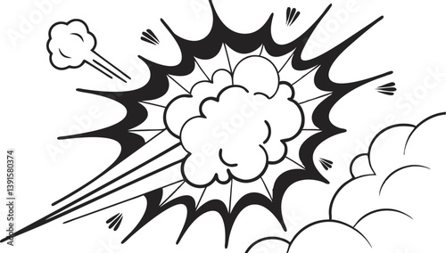 Comic Book Explosion Graphic Design, Black and White Blast