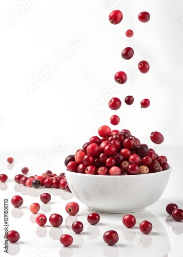 red cranberries in a bowl isolated on white