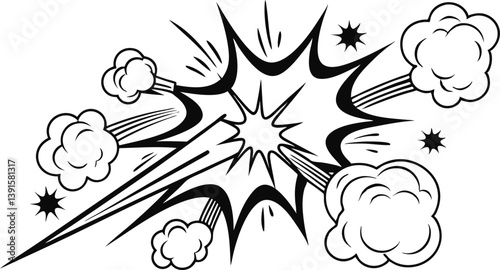 Comic Book Explosion Graphic, Black and White, Action, Pow, Bang, Blast