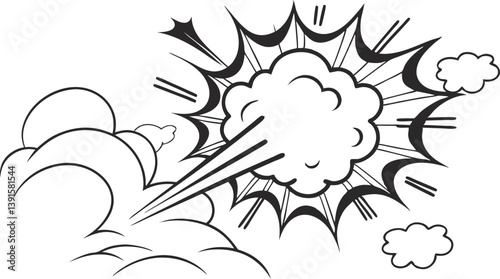 Comic Book Explosion Graphic Design Black and White Smoke Burst