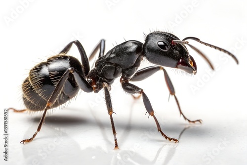 black ant isolated on white background, close up.