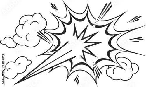 Comic Book Style Explosion, Black and White, Graphic Design Element