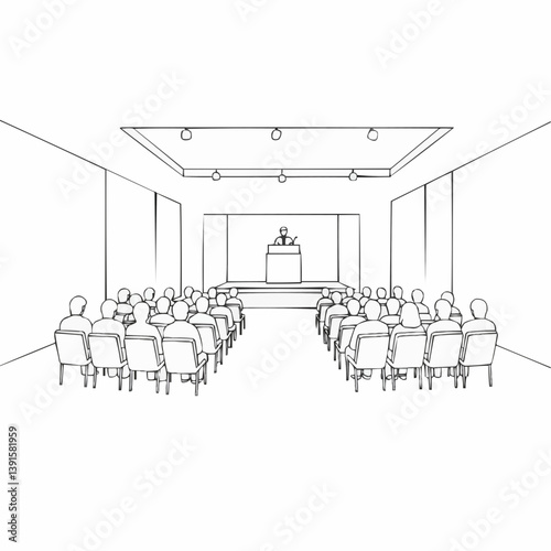 Annual charity auction attendees listening in a modern venue  