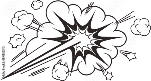 Comic Book Explosion, Dynamic Action, Black and White Graphic
