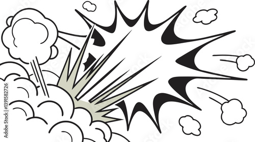 Comic Book Explosion, Graphic Novel Blast, Dynamic Impact, Visual Effect, Powerful Energy, Action Sc
