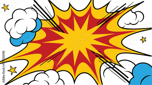 Comic Book Explosion Graphic Design, Pop Art Style, Red Yellow Burst