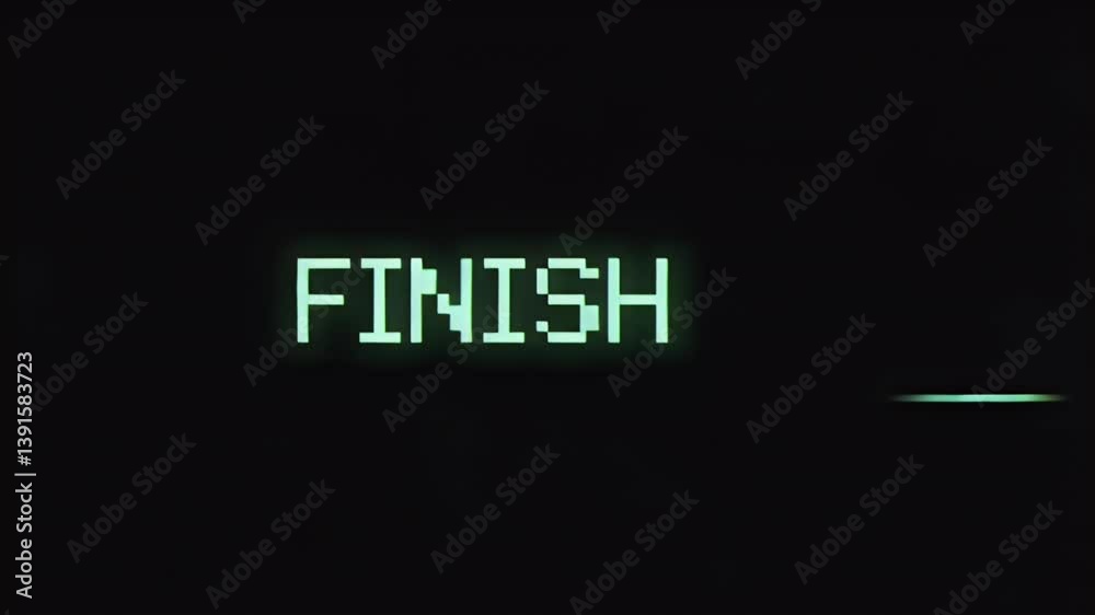 Dynamic finish screen with neon green text against a dark background. Dynamic finish screen with neon green text against a dark background.