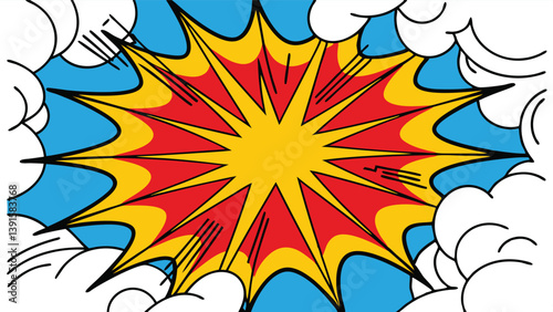 Comic Book Explosion Red, Yellow, and Blue Pop Art Blast