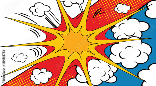 Comic Book Explosion Pop Art Style Blast, Dynamic Impact, Vibrant Colors