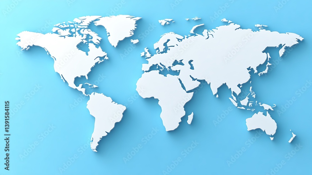 Simple white world map on light blue background. Simple white world map on light blue background.