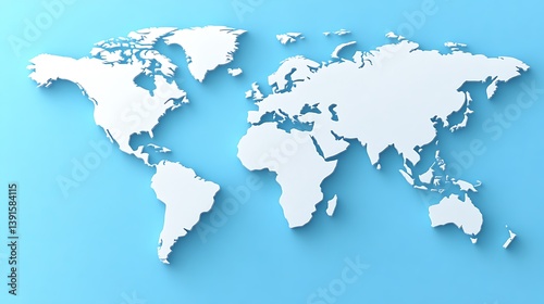 Simple white world map on light blue background.