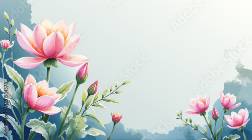 *Frosted Garden Watercolor Scene with Delicate Petals & Leaves in Soft Pastels – Morning Frost Aesthetic with Copy Space* 