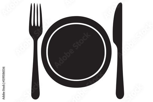 Fork, knife, plate and spoon icon silhouette vector illustration
