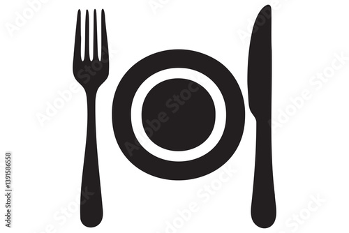 Fork, knife, plate and spoon icon silhouette vector illustration
