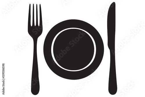 Fork, knife, plate and spoon icon silhouette vector illustration
