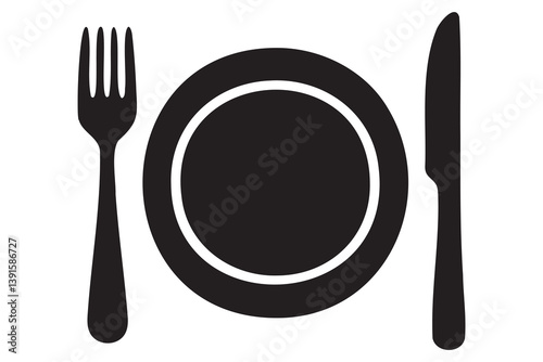 Fork, knife, plate and spoon icon silhouette vector illustration
